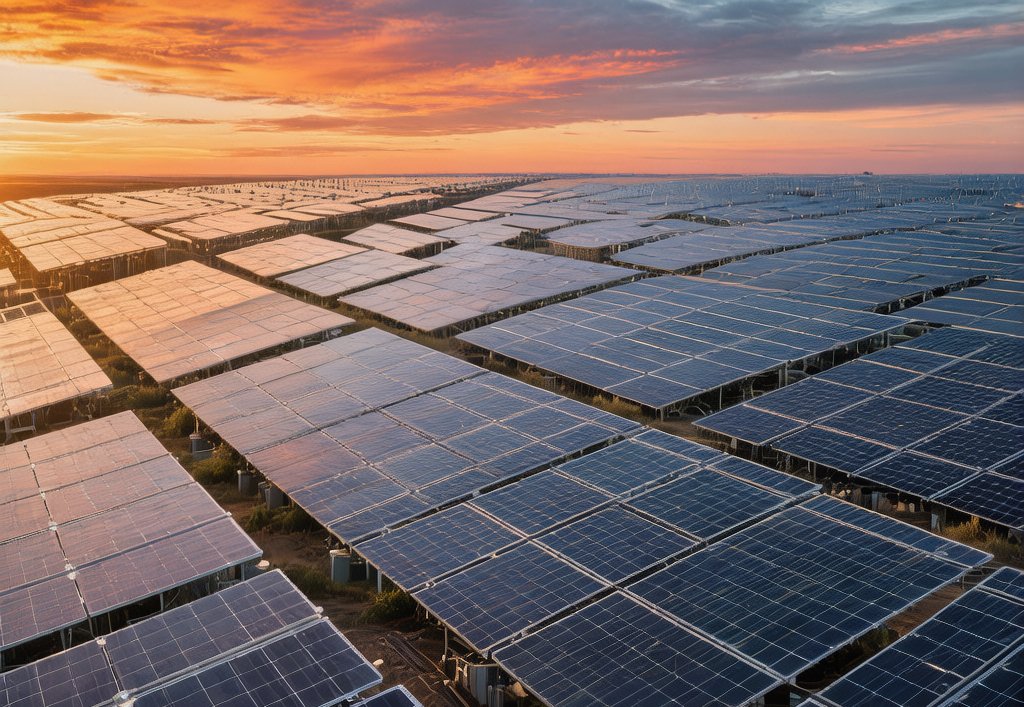 TREASUN solar farm at golden hour showcasing large-scale photovoltaic installations